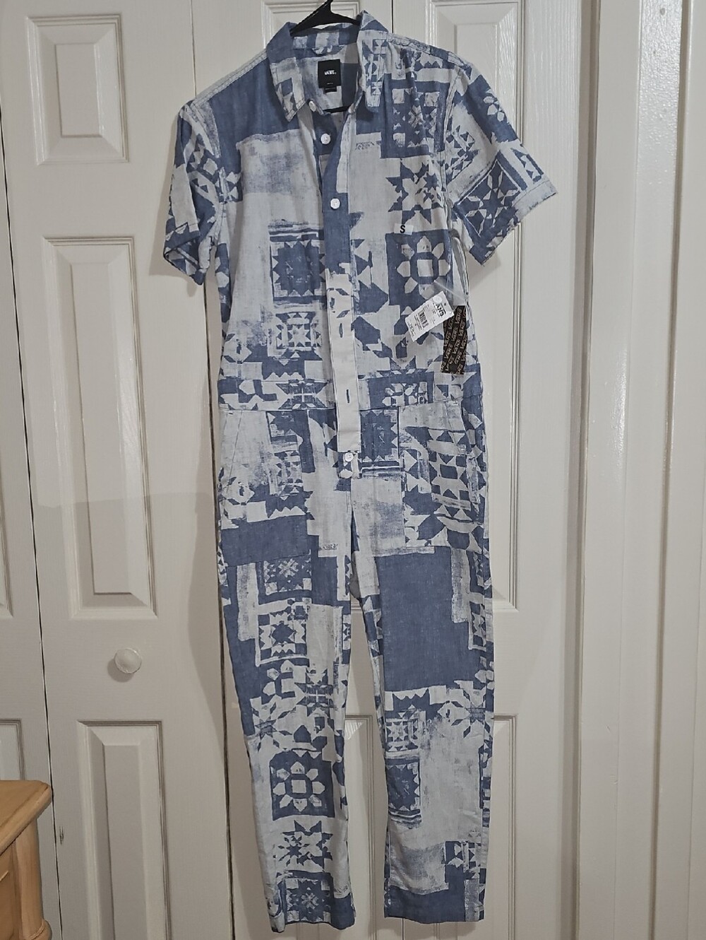 Vans Blue White Patchwork Short Sleeve Jumpsuit
